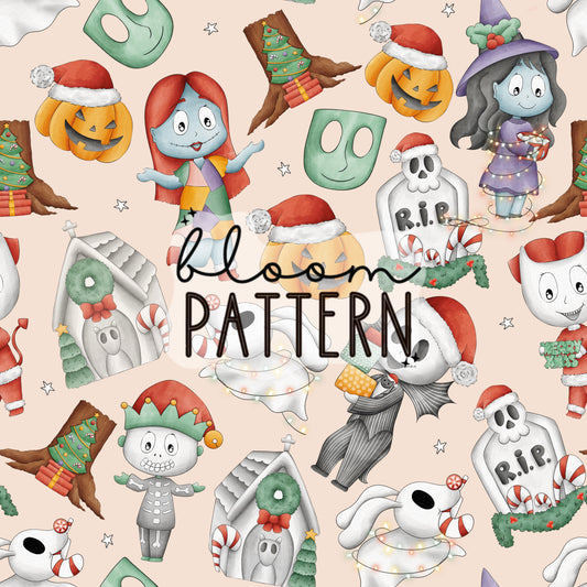 Jack Christmas Spooky Sally Seamless Pattern