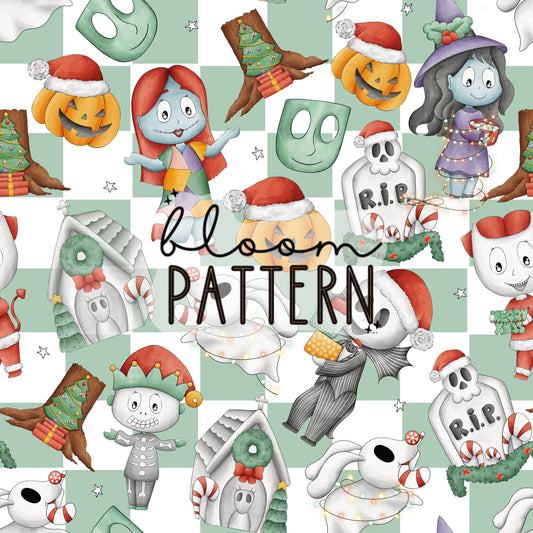 Jack Christmas Spooky Sally Seamless Pattern