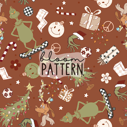 Retro Grinch Christmas Seamless Pattern