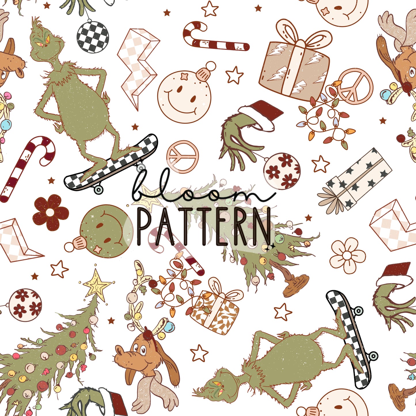 Retro Grinch Christmas Seamless Pattern