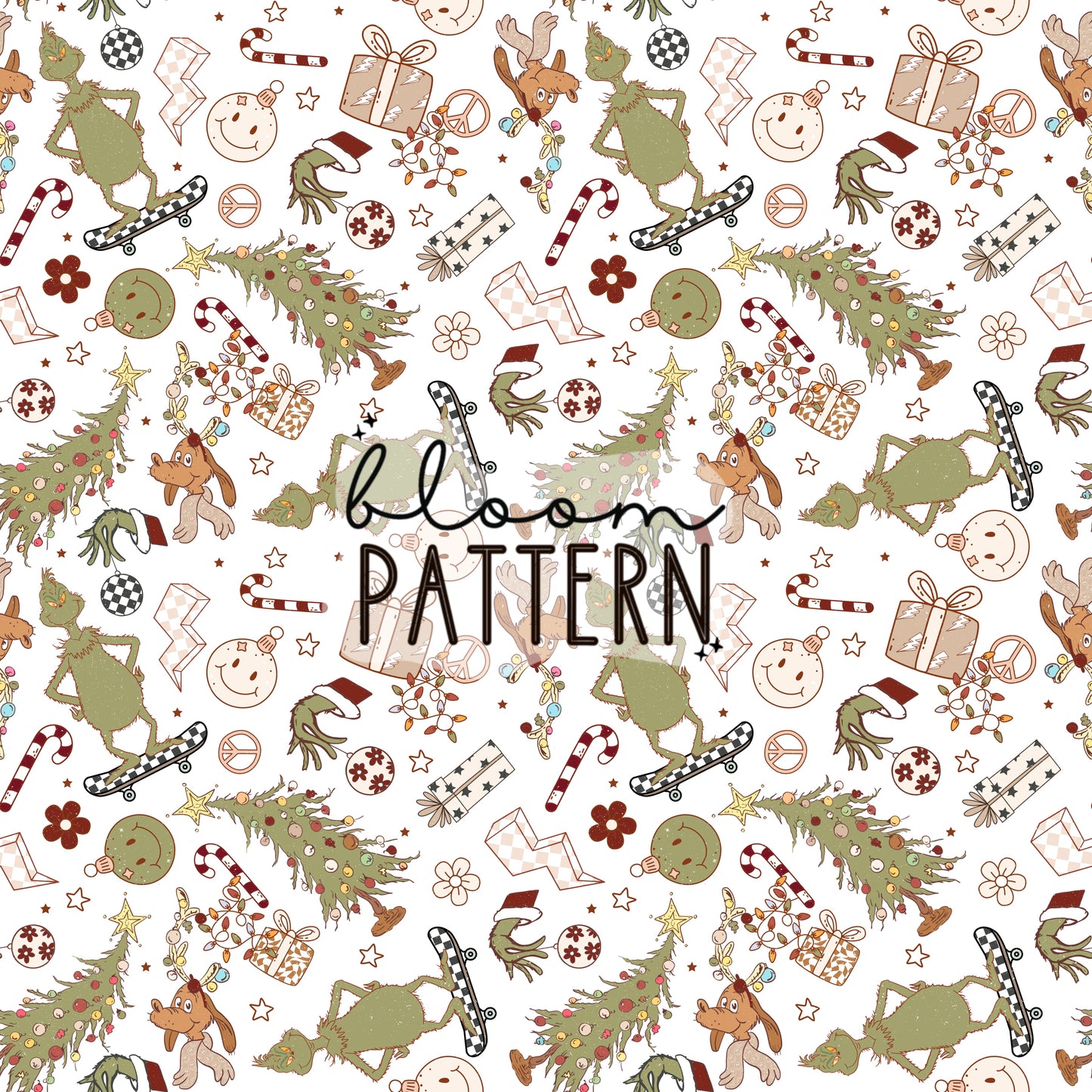 Retro Grinch Christmas Seamless Pattern