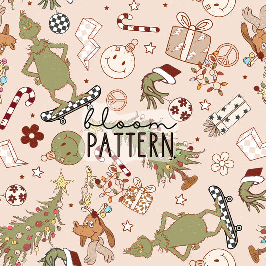 Retro Grinch Christmas Seamless Pattern