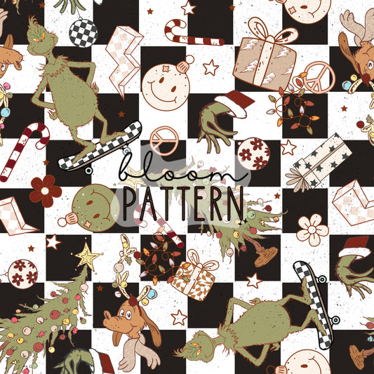 Retro Grinch Christmas Seamless Pattern