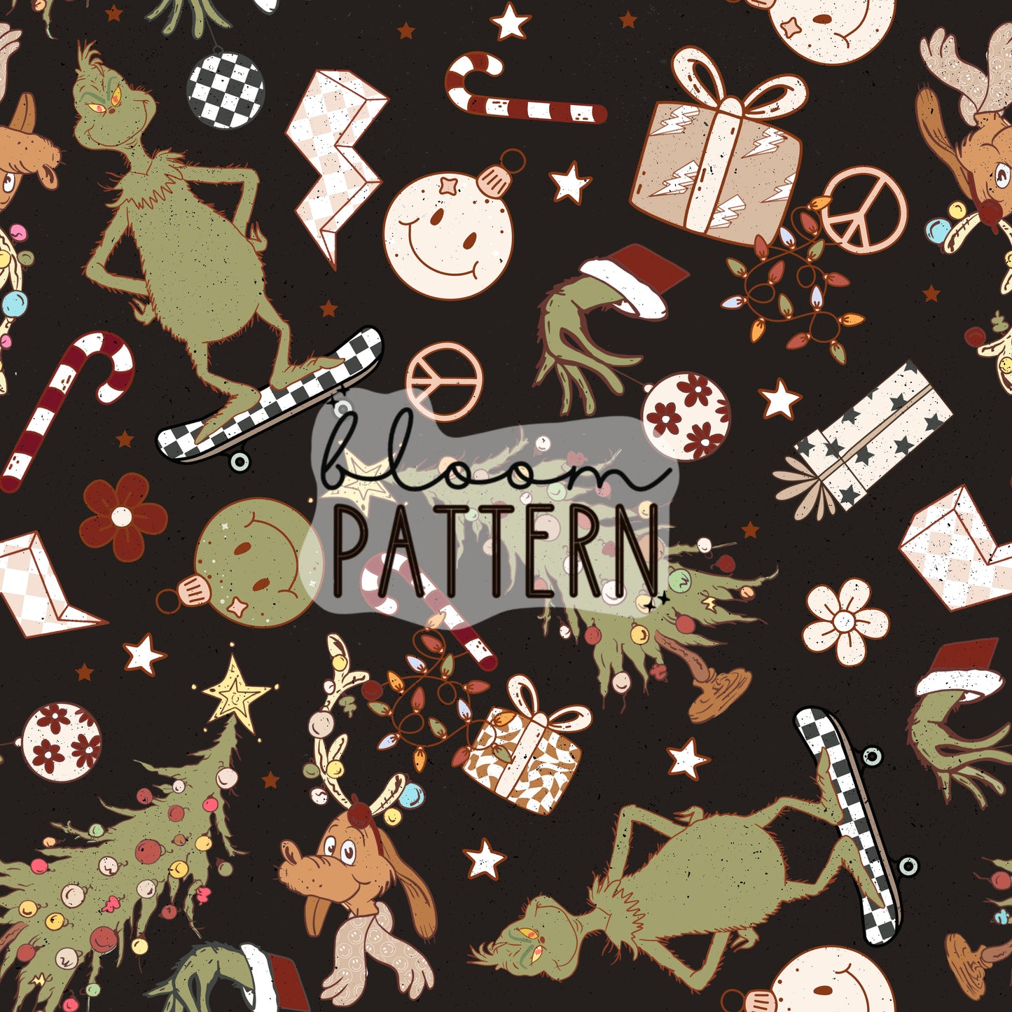 Retro Grinch Christmas Seamless Pattern