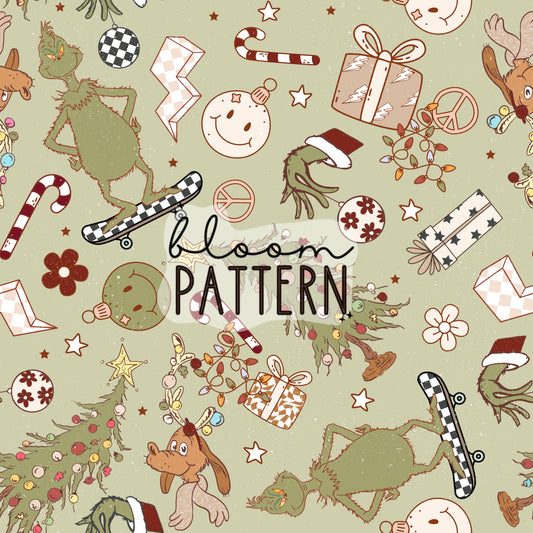 Retro Grinch Christmas Seamless Pattern