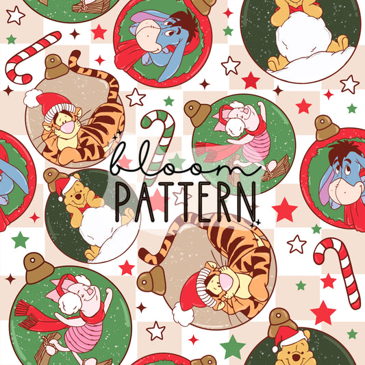 Pooh Christmas Beige Check Seamless Pattern