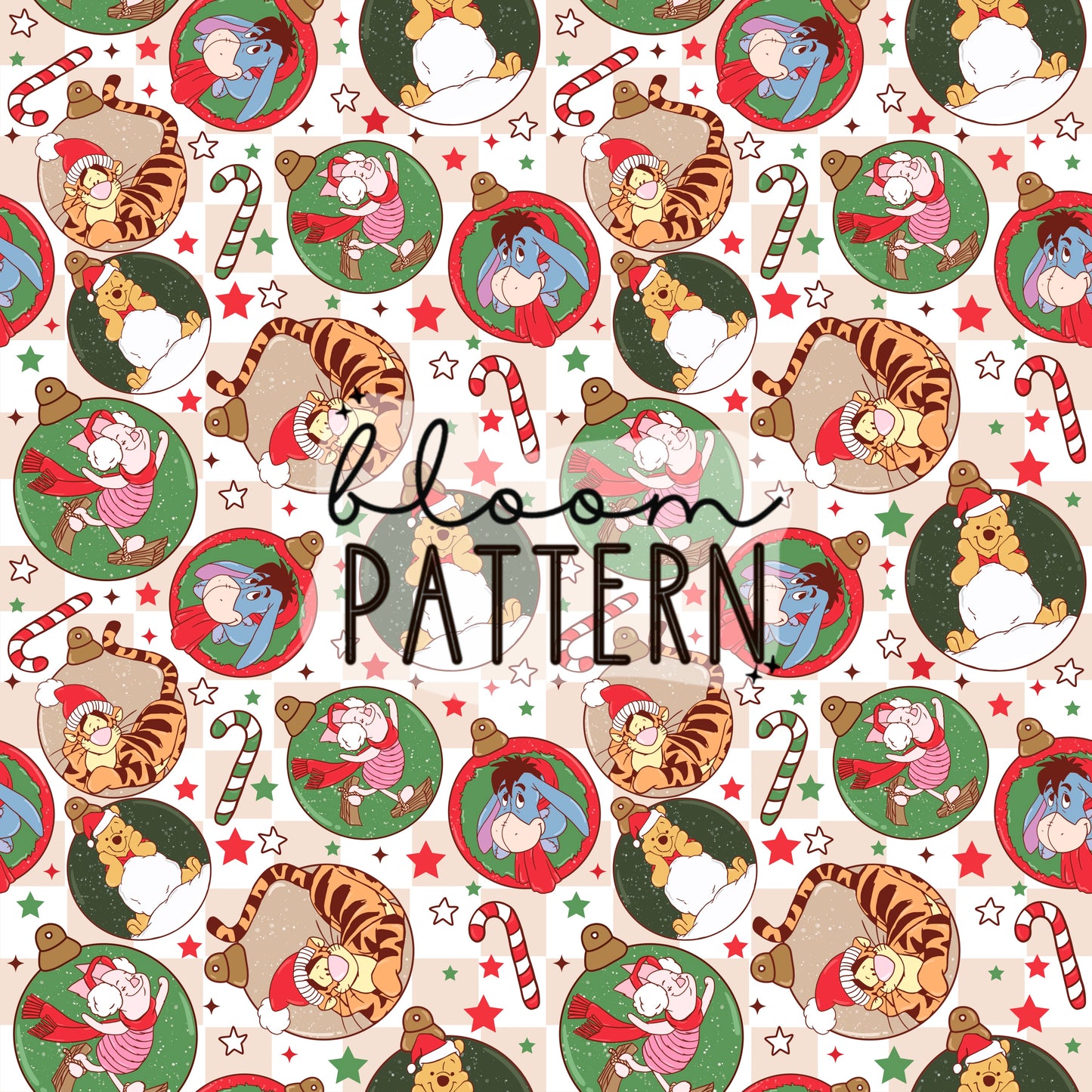 Pooh Christmas Beige Check Seamless Pattern