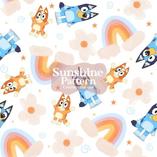 Blue Dog Spring Seamless Pattern