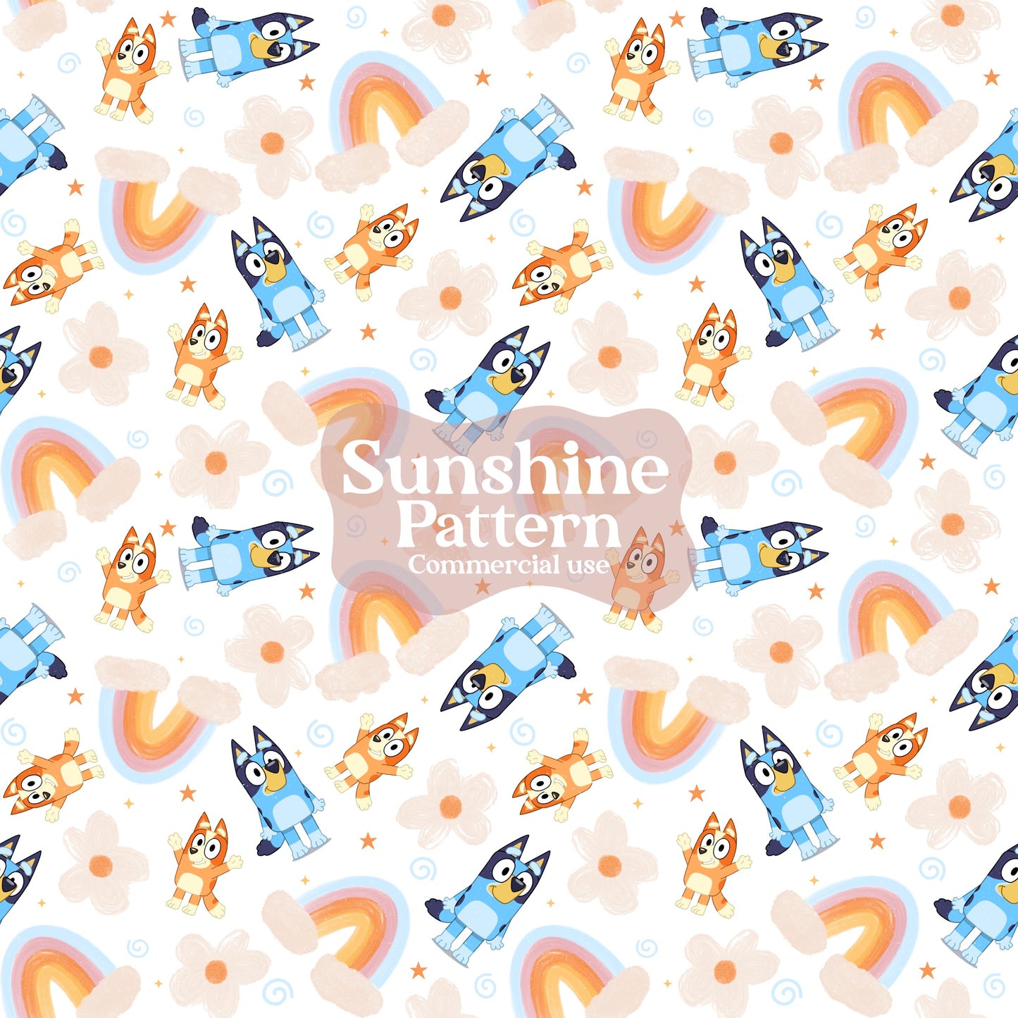 Blue Dog Spring Seamless Pattern