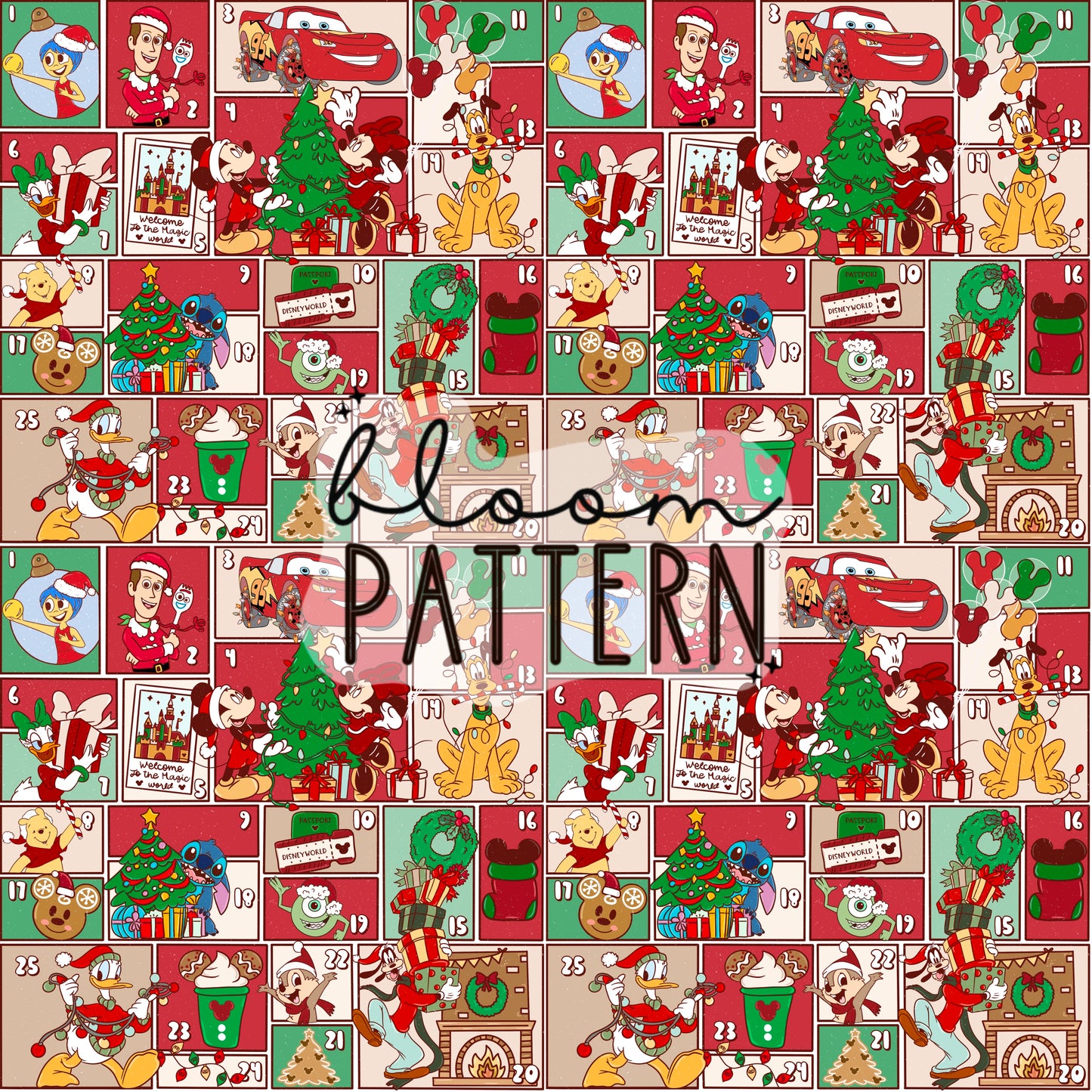 Advent Calendar Christmas Seamless Pattern