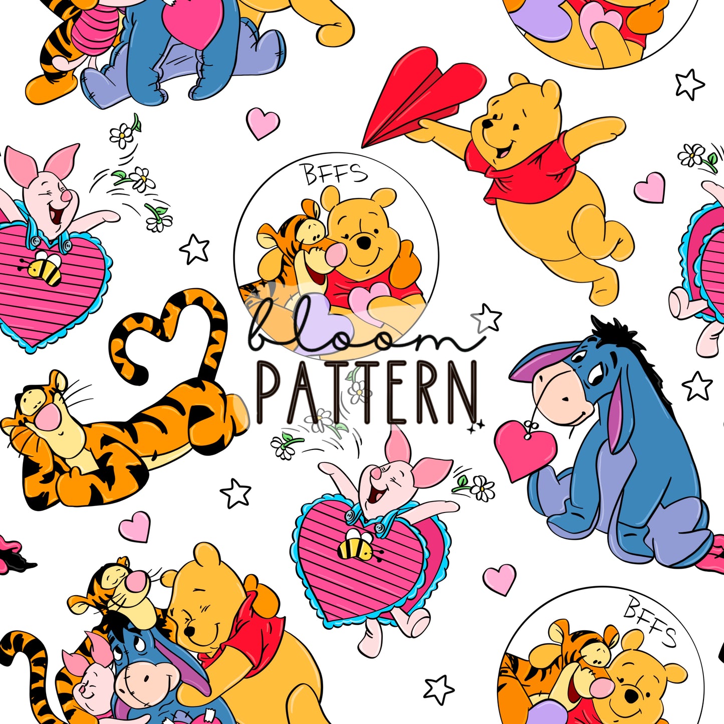 Pooh Valentines day Seamless Pattern