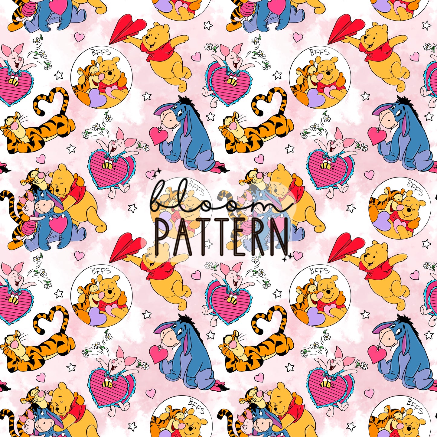 Pooh Valentines day Seamless Pattern