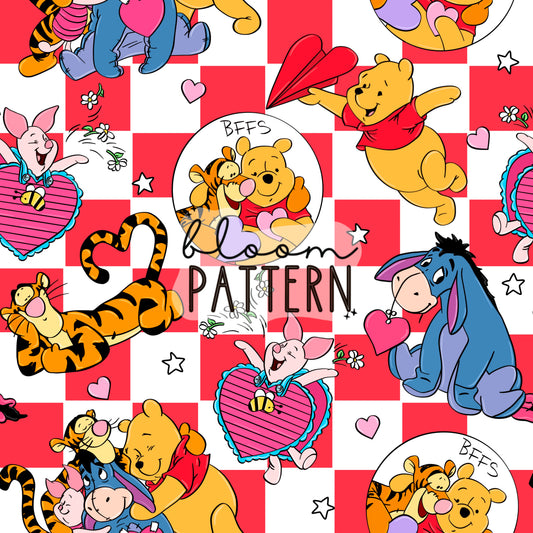 Pooh Valentines day Seamless Pattern