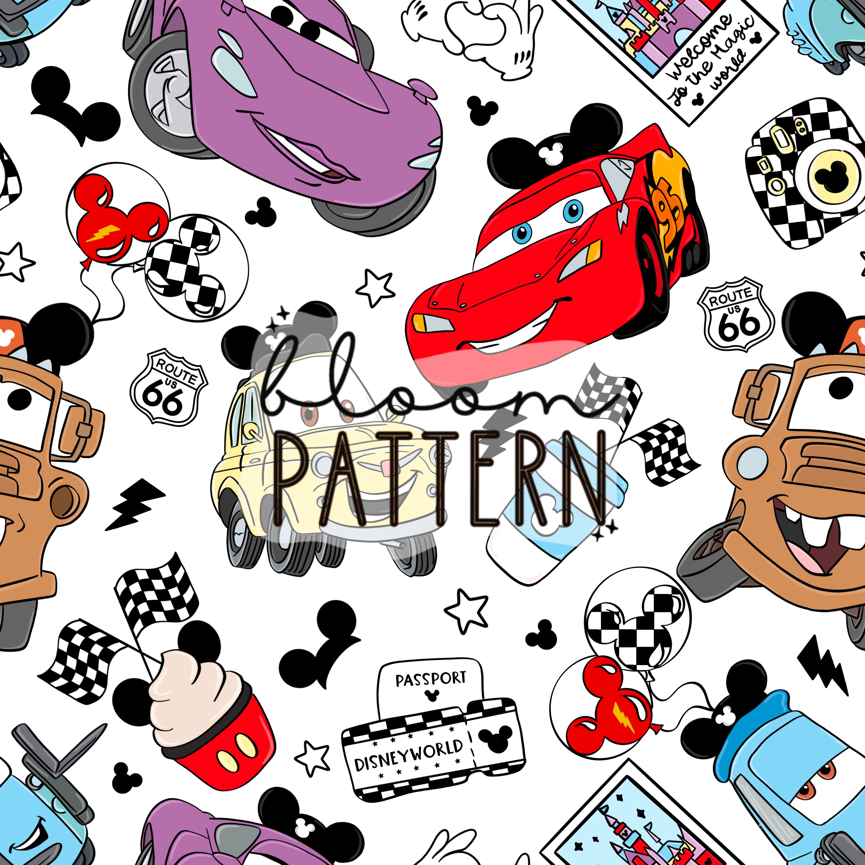 Disney Cars Pattern Cars Magical Snacks Seamless Pattern – Bloom Patterns
