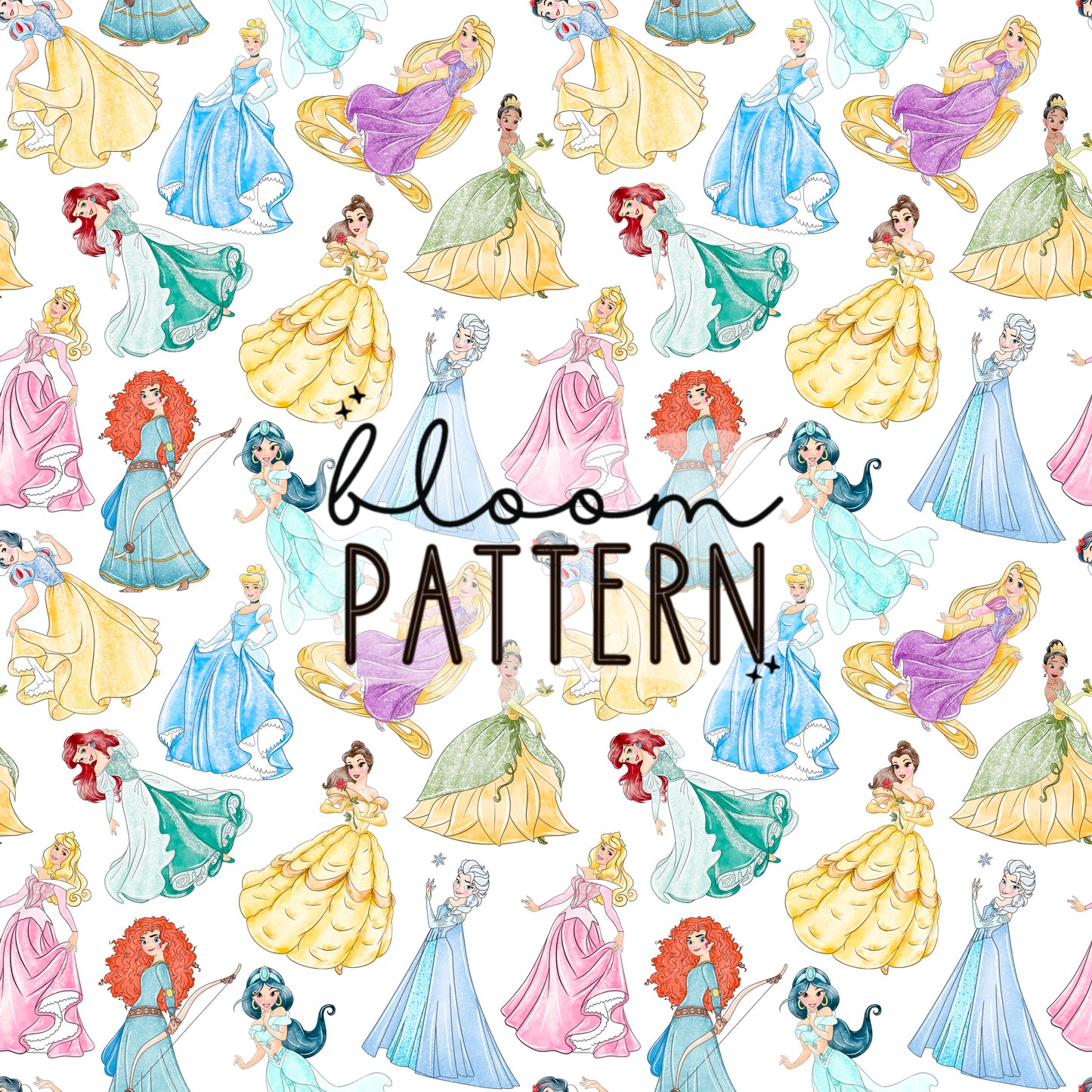 Aquarela Princess Seamless Pattern