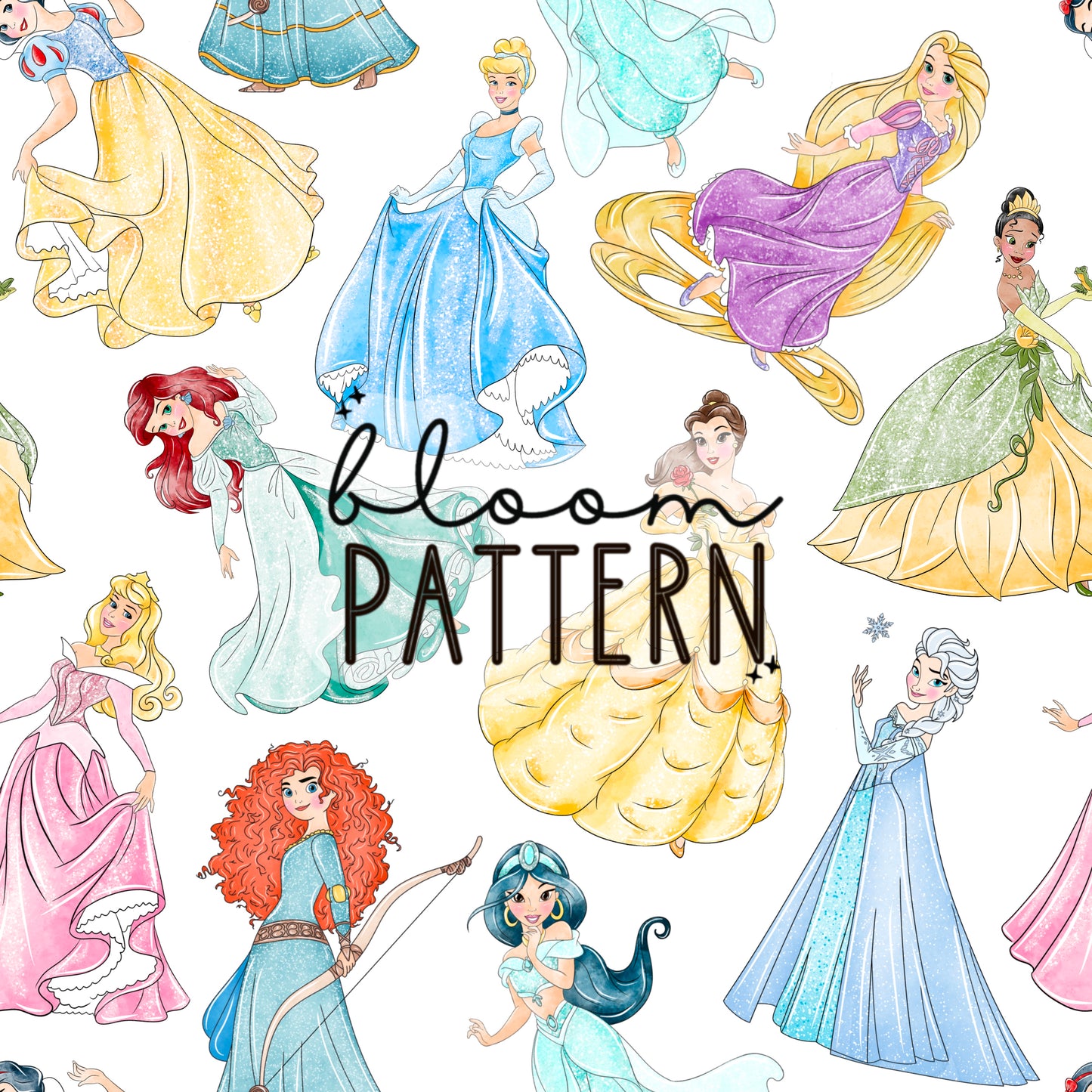 Aquarela Princess Seamless Pattern
