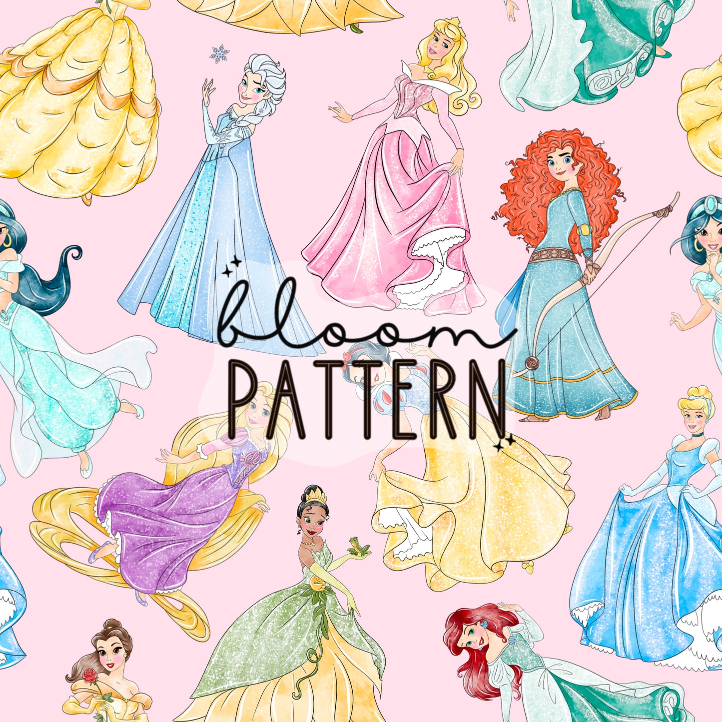 Aquarela Princess Seamless Pattern