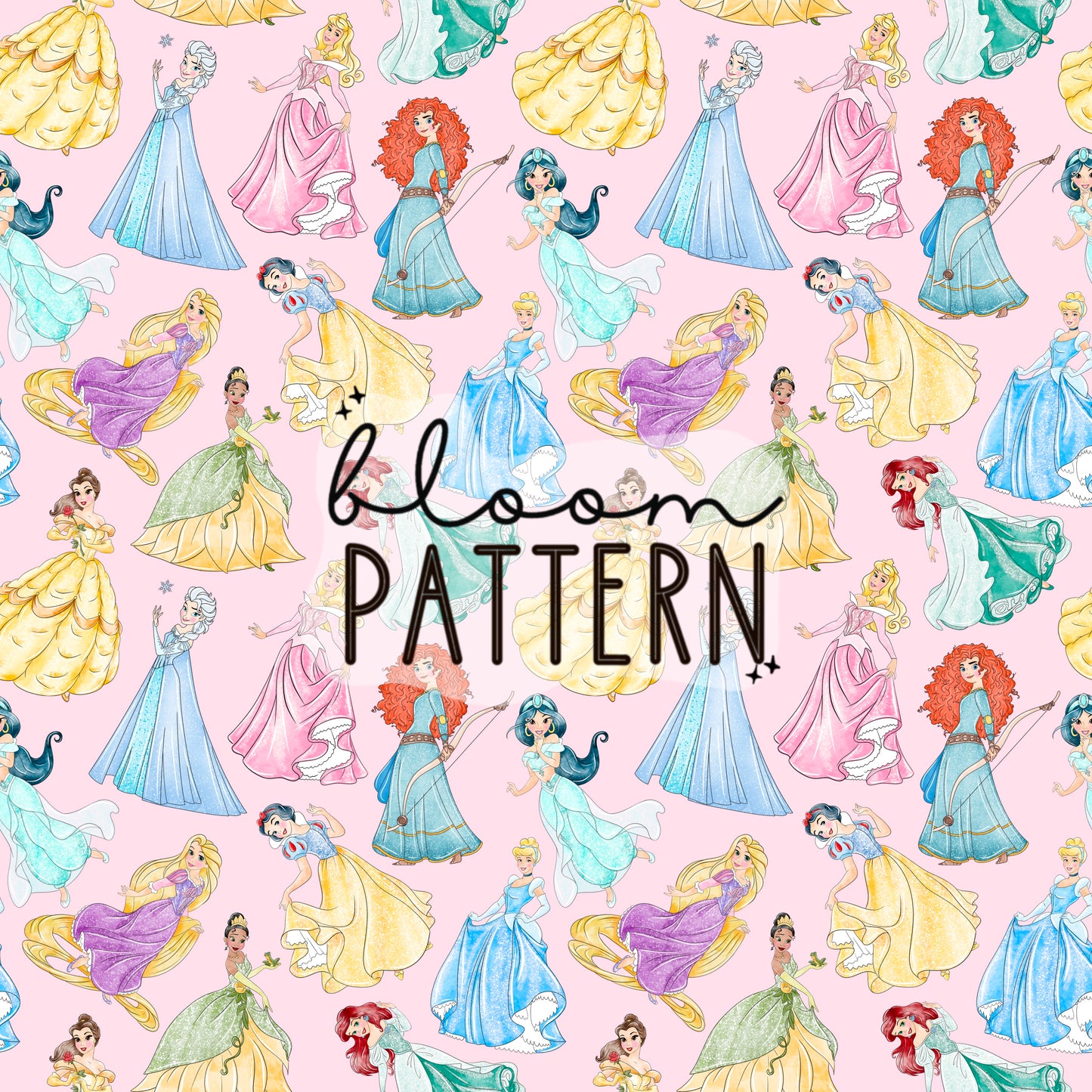 Aquarela Princess Seamless Pattern