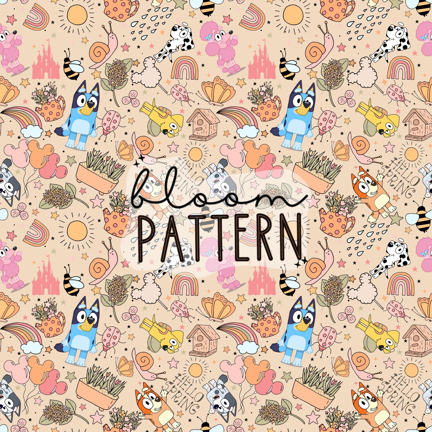 Blue Dog Spring Seamless Pattern
