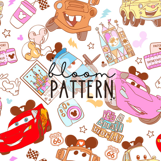 Cars Magical Pastel Snacks Seamless Pattern
