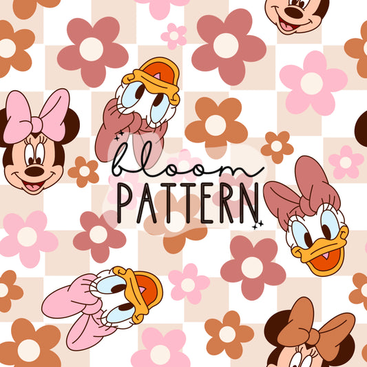 Magical Mouse Flower Seamless Pattern - Check tan