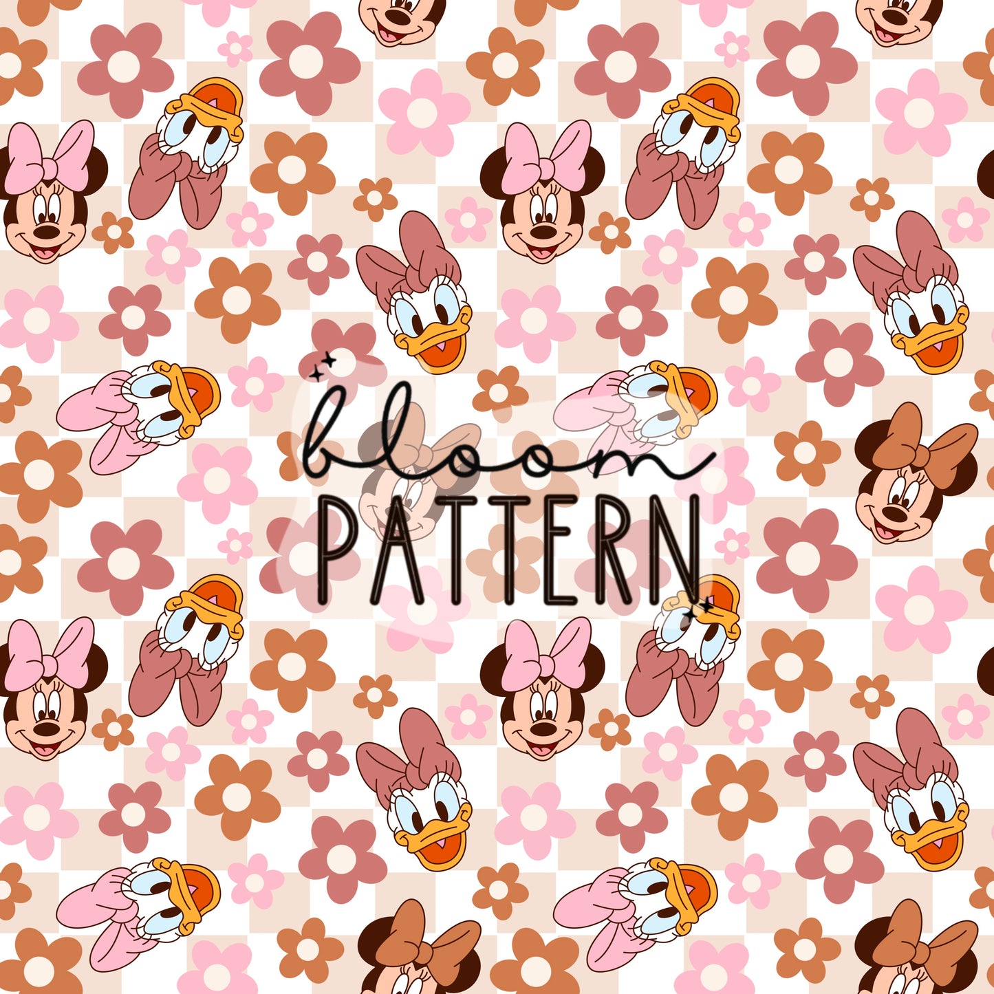 Magical Mouse Flower Seamless Pattern - Check tan