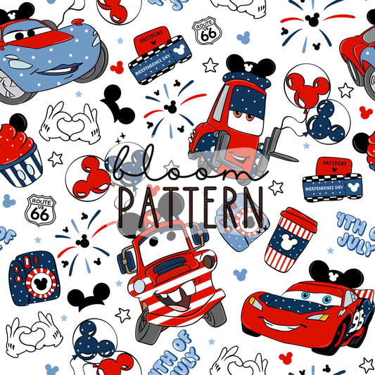 4th of july Cars Retro Seamless Pattern