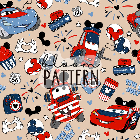 4th of july Cars Retro Seamless Pattern