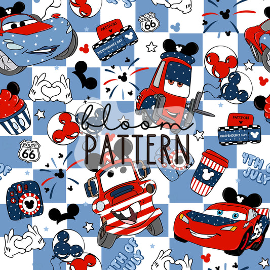 4th of july Cars Retro Seamless Pattern