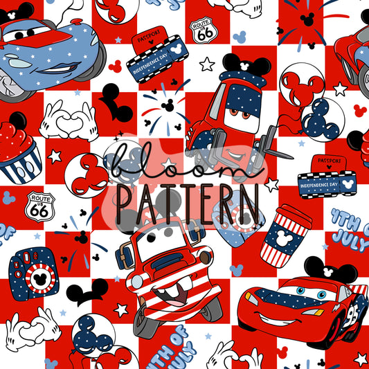 4th of july Cars Retro Seamless Pattern