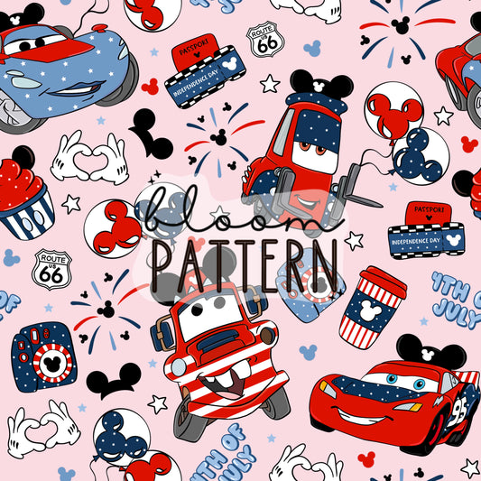 4th of july Cars Retro Seamless Pattern