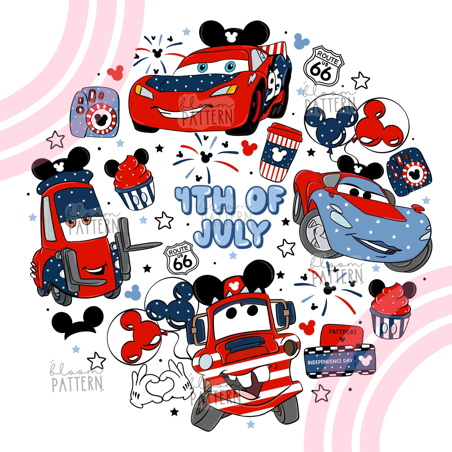 4th of july Cars Retro Sublimation Design