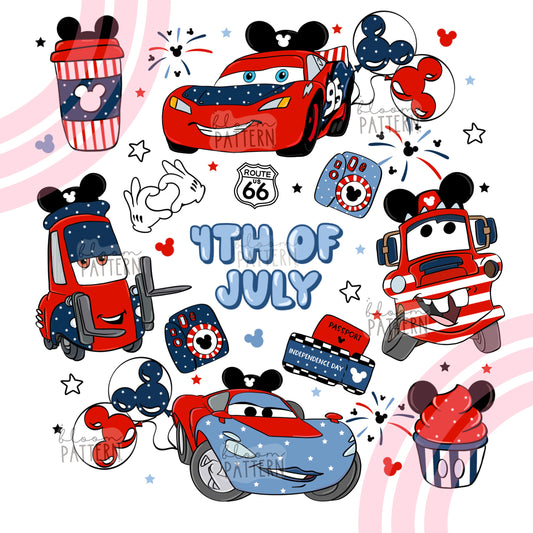 4th of july Cars Retro Sublimation Design