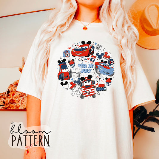 4th of july Cars Retro Sublimation Design