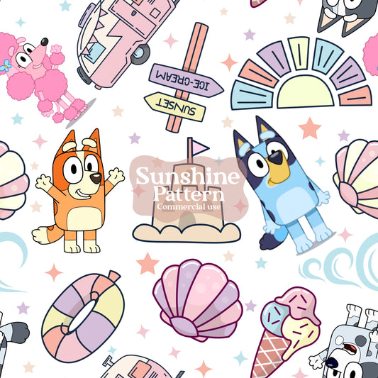 Summer Beach Blue Dog Cute Seamless Pattern