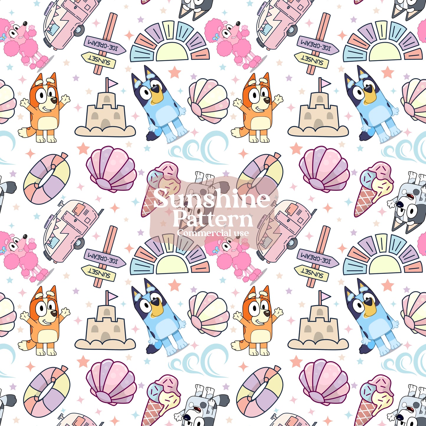 Summer Beach Blue Dog Cute Seamless Pattern