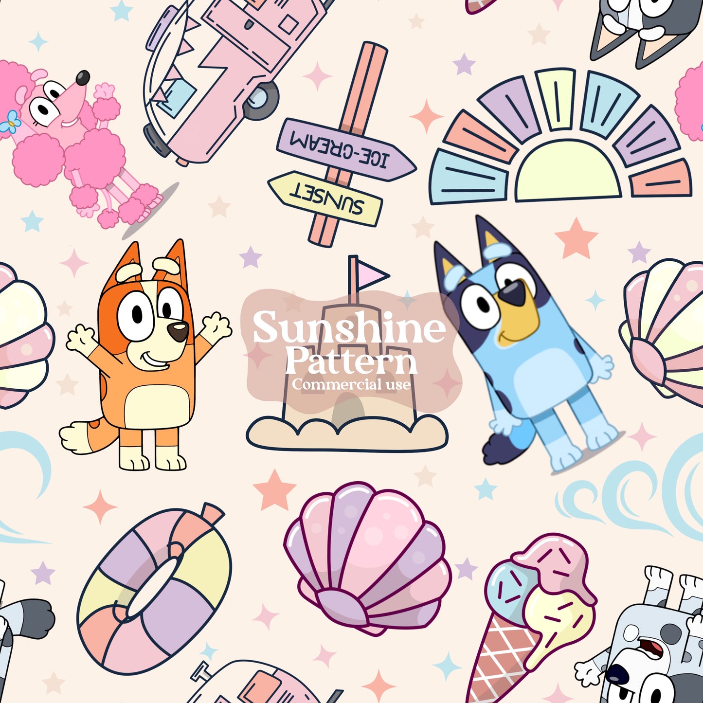 Blue Dog Summer Seamless Pattern