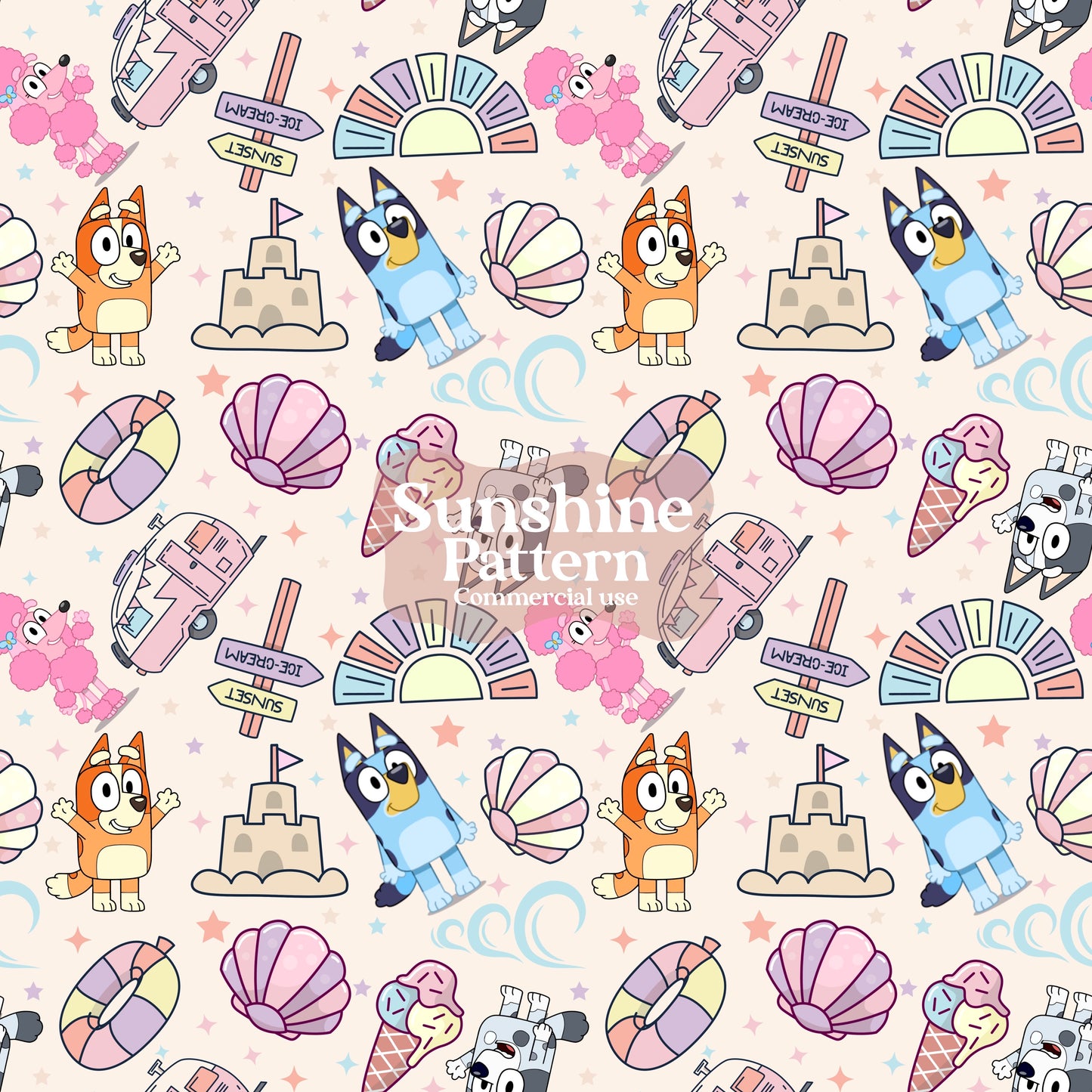 Blue Dog Summer Seamless Pattern