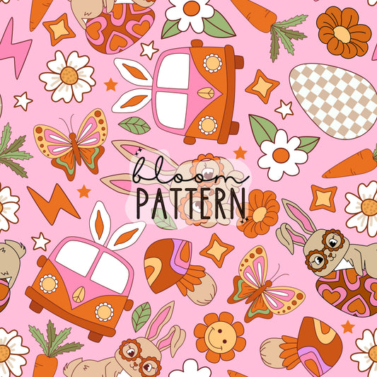 Retro pink easter seamless pattern