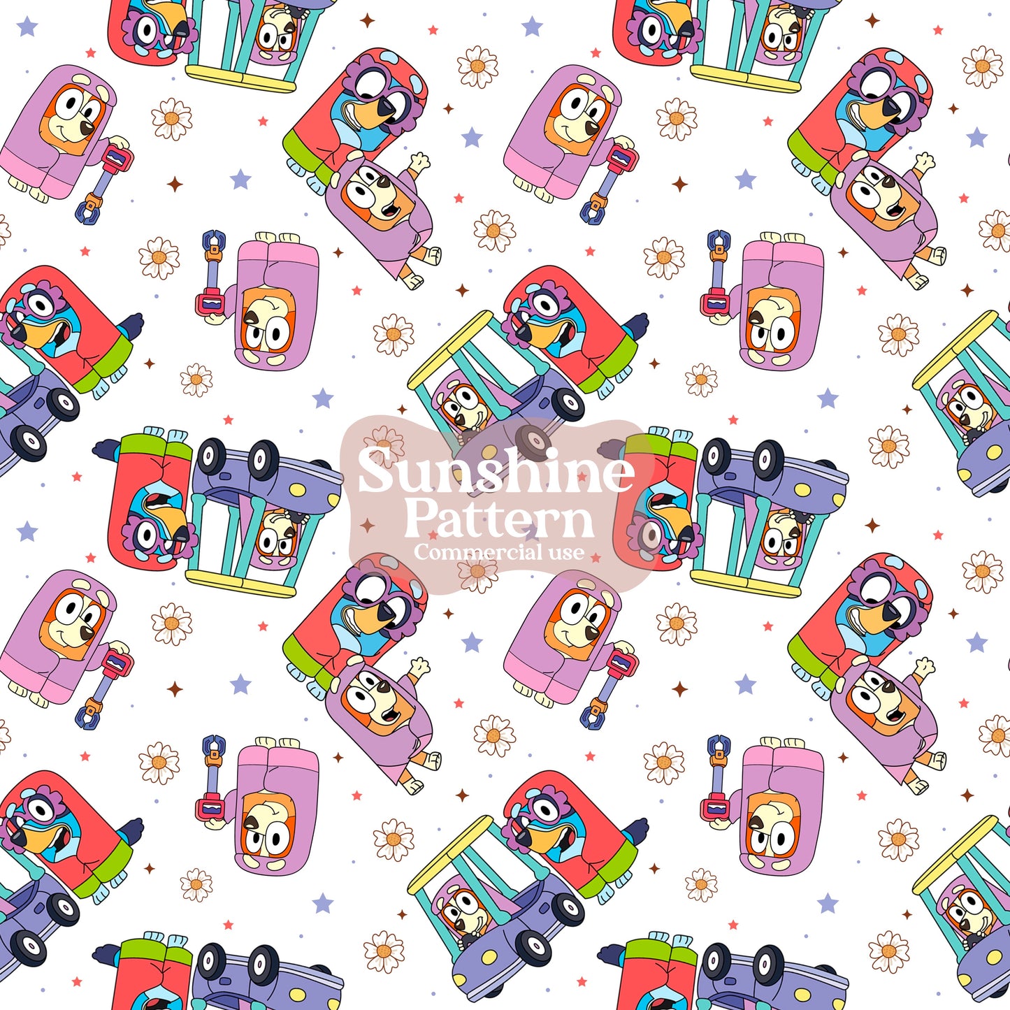 Blue Dog Spring Seamless Pattern