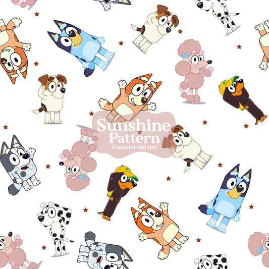 Blue Dog Spring Seamless Pattern