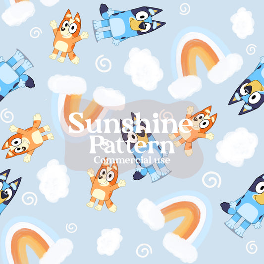 Blue Dog Spring Seamless Pattern