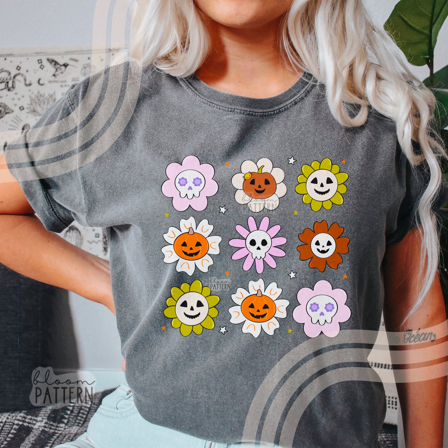 Pumpkin Halloween Flower Sublimation Design