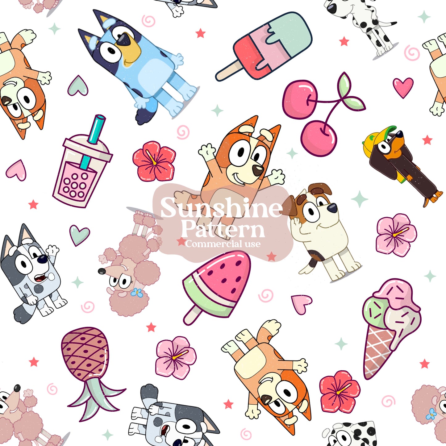 Blue Dog Summer Seamless Pattern