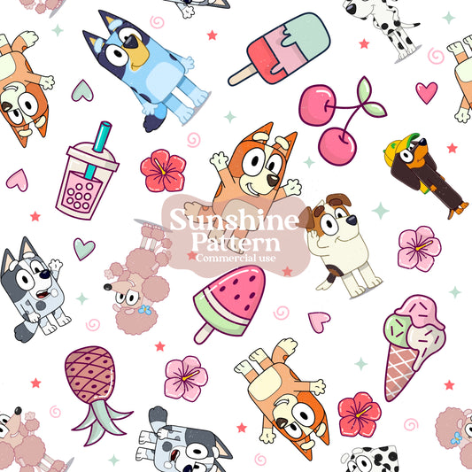 Blue Dog Summer Seamless Pattern