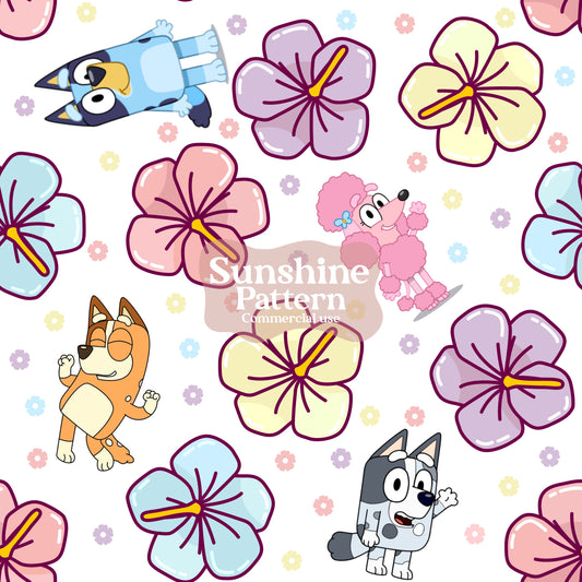 Blue Dog Spring Seamless Pattern