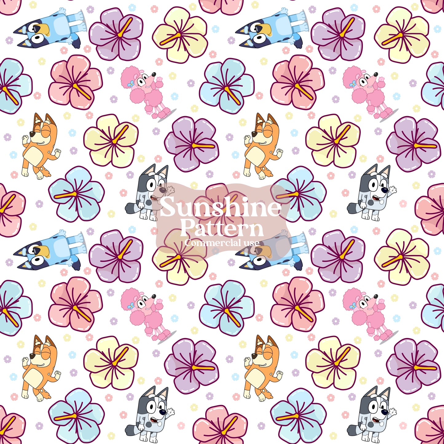 Blue Dog Spring Seamless Pattern