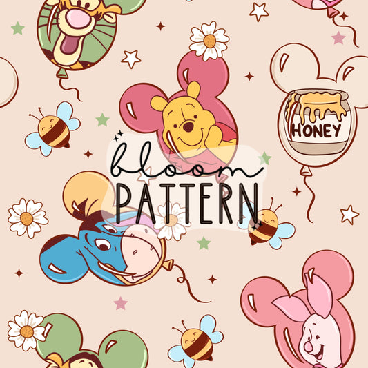 Magical Pooh Spring Seamless Pattern