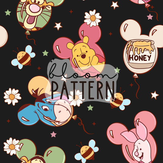 Magical Pooh Spring Seamless Pattern