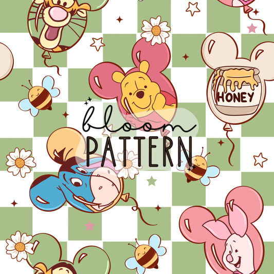 Magical Pooh Spring Seamless Pattern